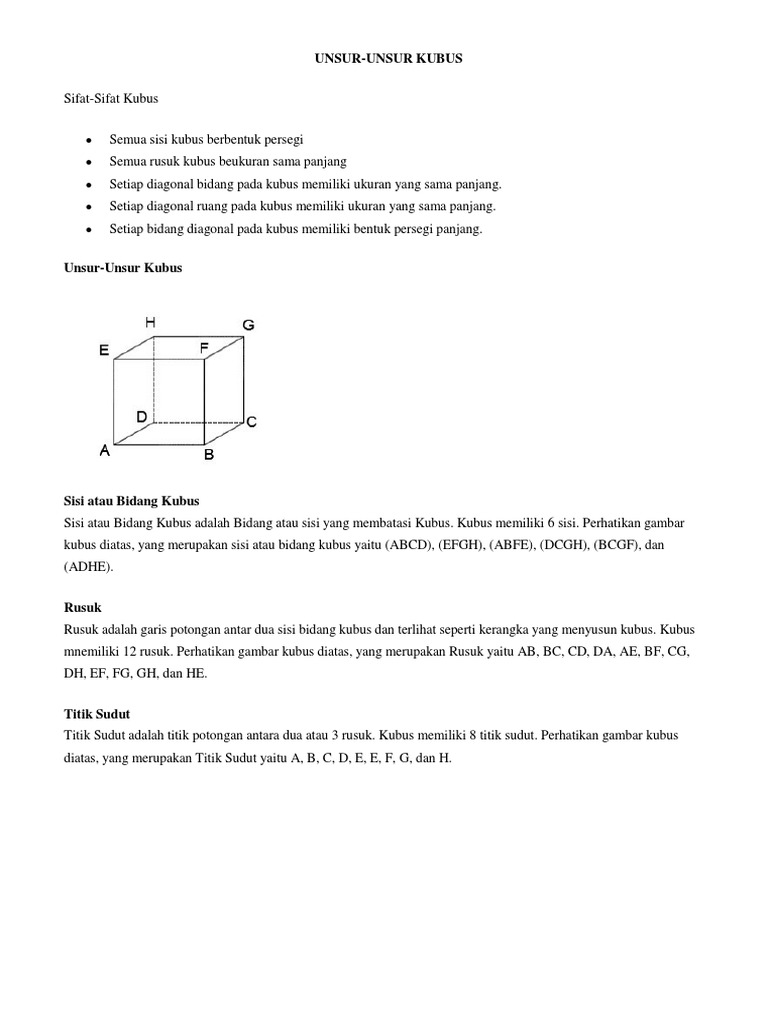 Unsur Kubus dan Sifat-Sifatnya yang Penting untuk Dipahami