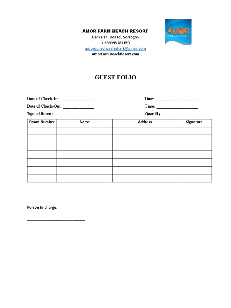 Guest Folio Amor Beach Pdf