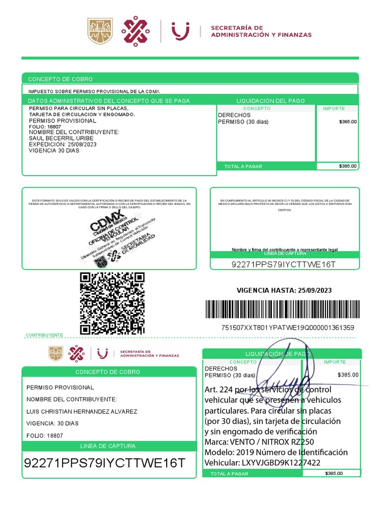 Recibo Permiso CDMX | PDF