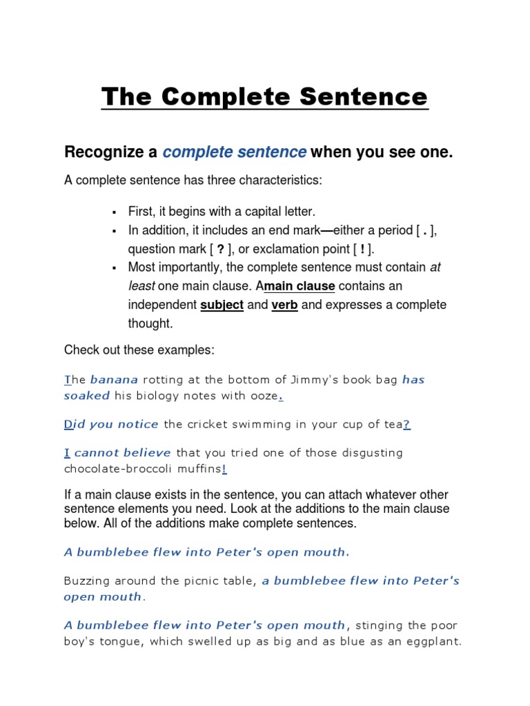 The Complete Sentence | PDF | Sentence (Linguistics) | Linguistics