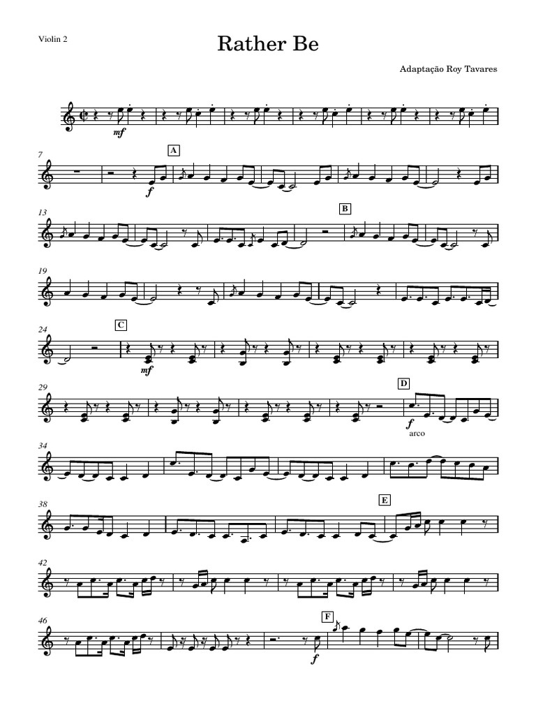 Rather - Be - String - Quartet (Roy) - Violin - 2 | PDF | Classical ...