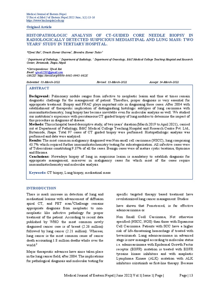 Histopathologic Analysis of Ct-Guided Core Needle Biopsy in ...