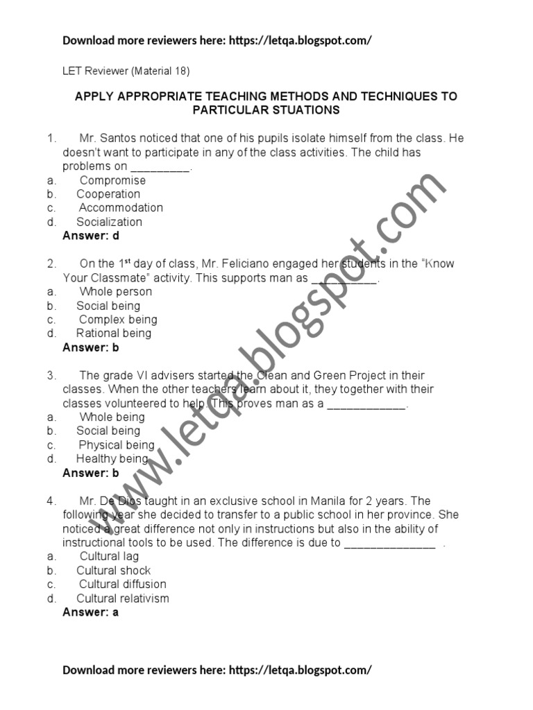 LET Reviewer: Teaching Methods | PDF | Behavioural Sciences