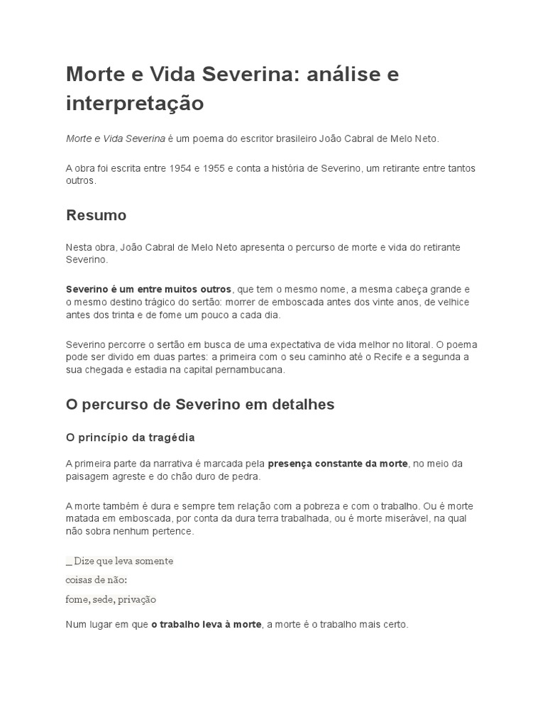 Morte e Vida Severina_ análise e interpretação | PDF