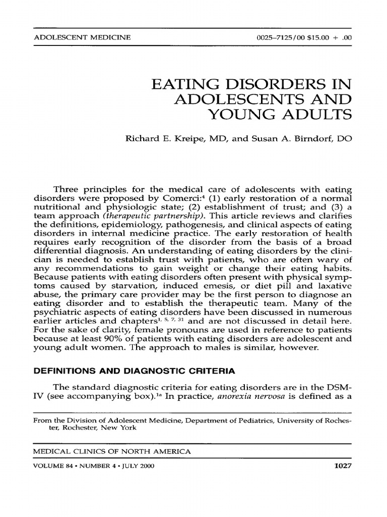 Eating Disorders in Adolescents Overview | PDF | Eating Disorder ...