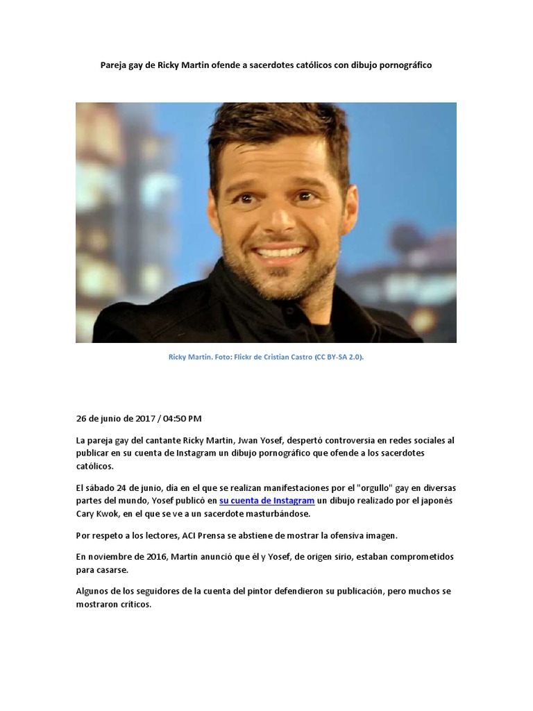 Pareja Gay de Ricky Martin Ofende A Sacerdotes Católicos Con Dibujo Pornográfico | PDF