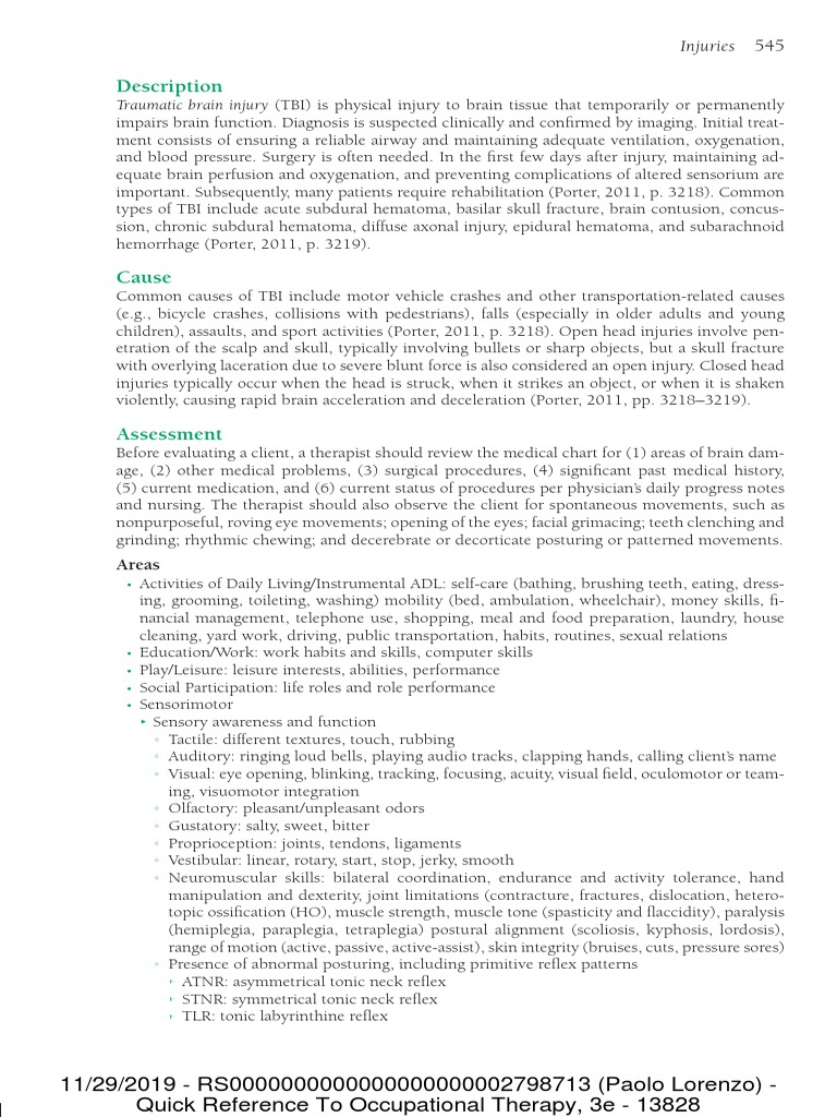 Quick reference to OT - TBI | PDF