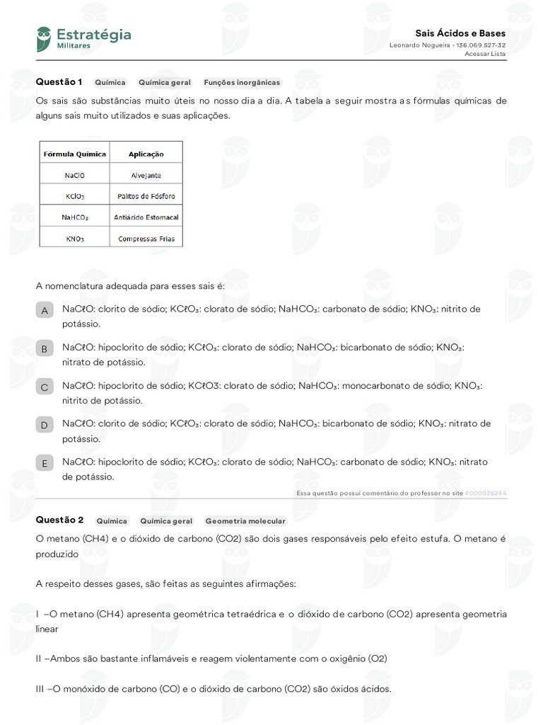 Sais Ácidos e Bases | PDF
