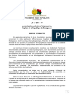 Presidence de La Republique - LOI N° 2015 - 011 Portant Statut Particulier D'antananarivo, Capitale de La République de Madagascar