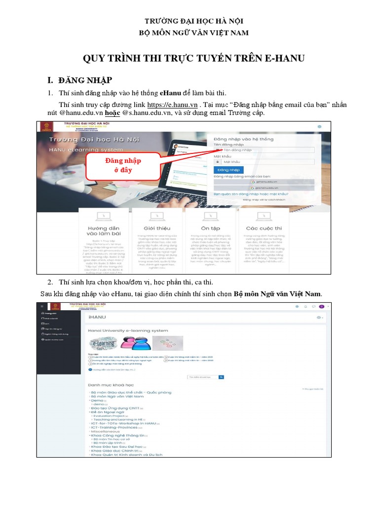 (BMNV) Huong Dan Thi Truc Tuyen Tren Ehanu - HKI - 2021 - 22 | PDF