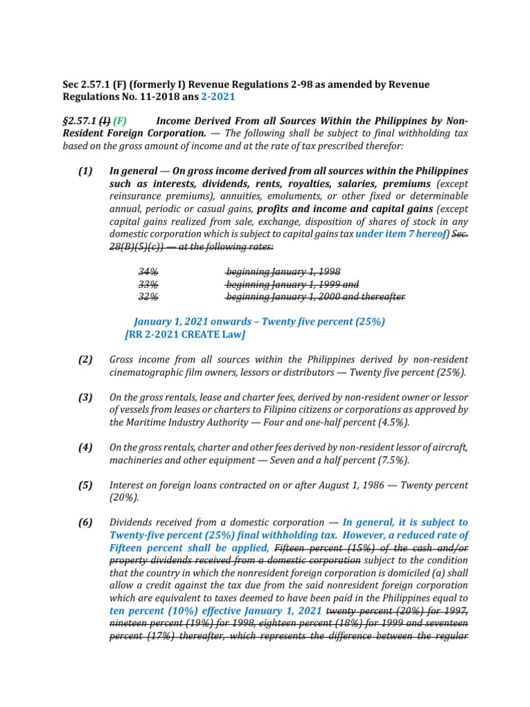 Updated RR 298 Sec 2.57.1 (F) Non Resident Foreign Corporation Passive PDF Capital