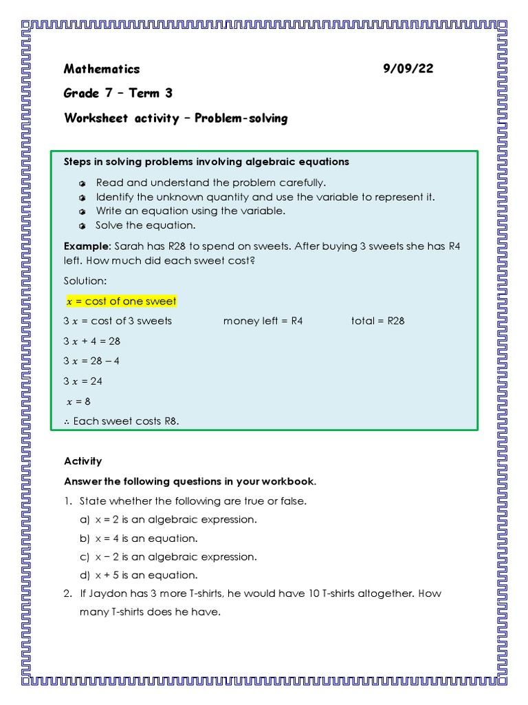 math problem solving worksheet pdf