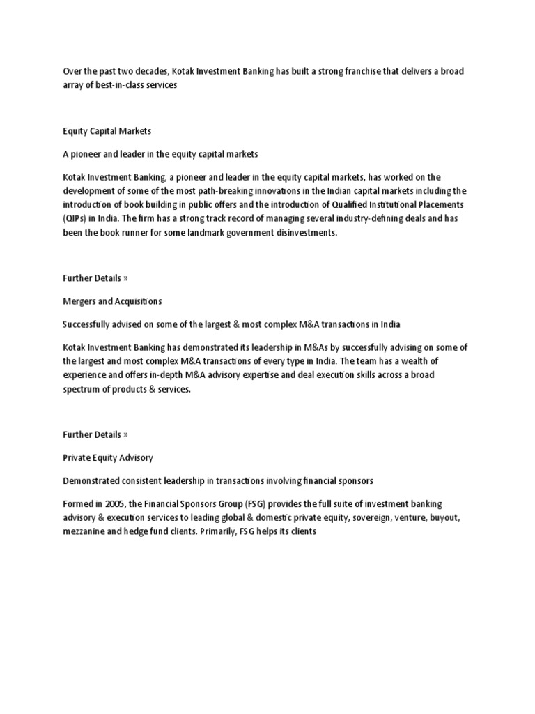 Kotak Investment Banking | PDF