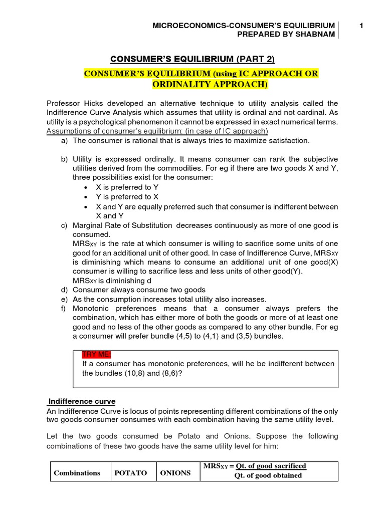 Indifference Curve Equilibrium Pdf Utility Consumers