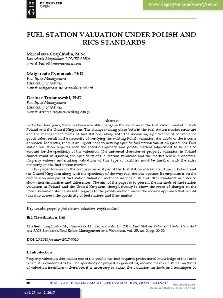 Fuel Station Valuation Under Polish and RICS Stand | PDF | Real Estate ...
