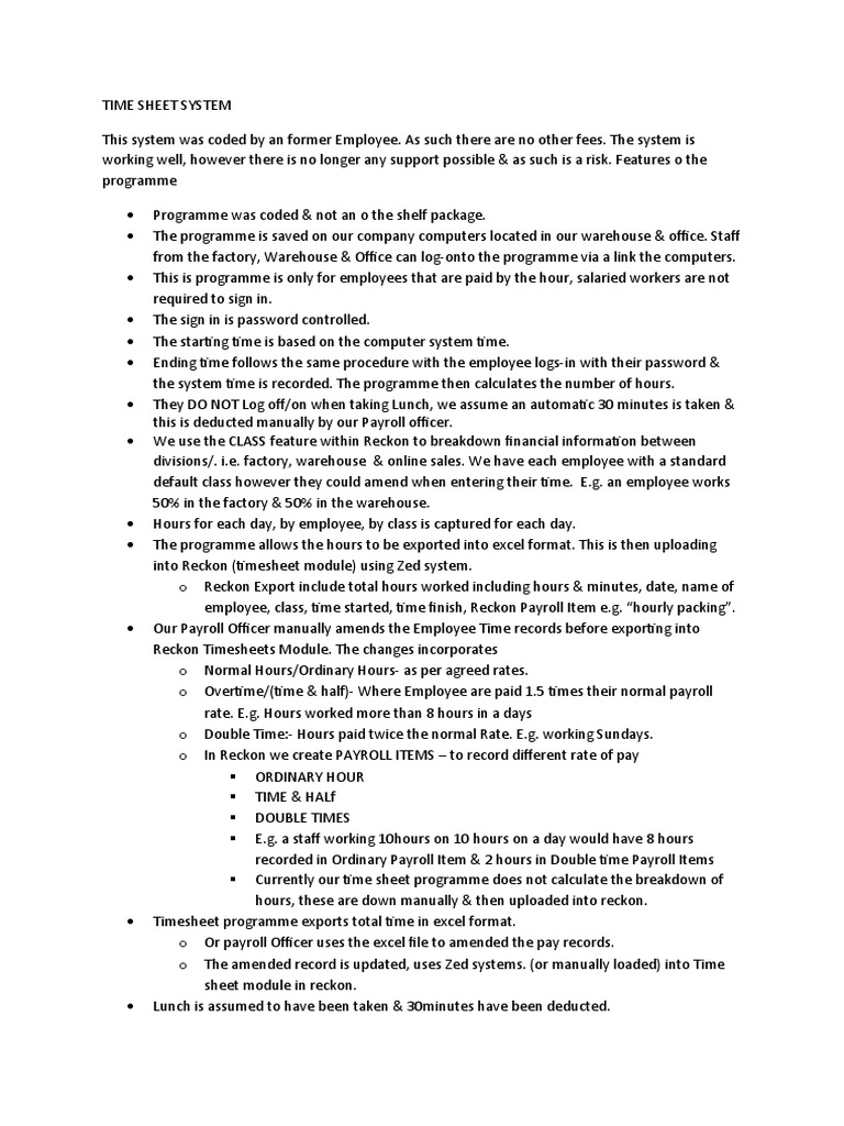 TIME SHEET SYSTEM Updated Jne23 | PDF | Payroll | Microsoft Excel