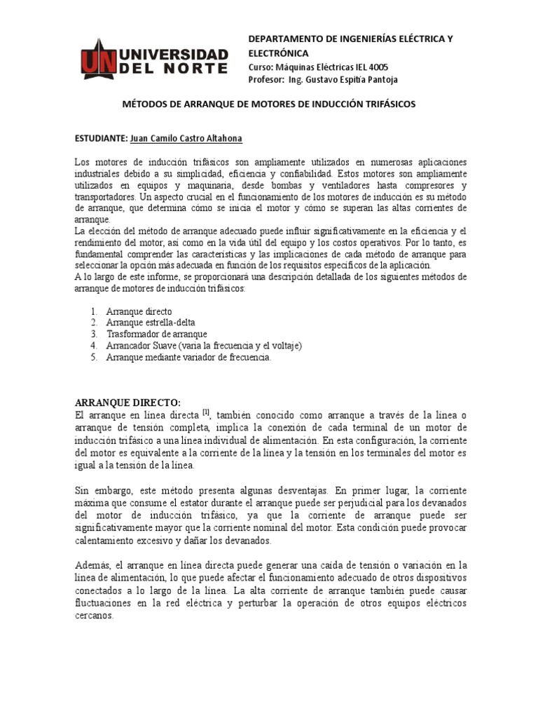 Métodos de Arranque de Motores Trifásicos | PDF | Motor eléctrico ...