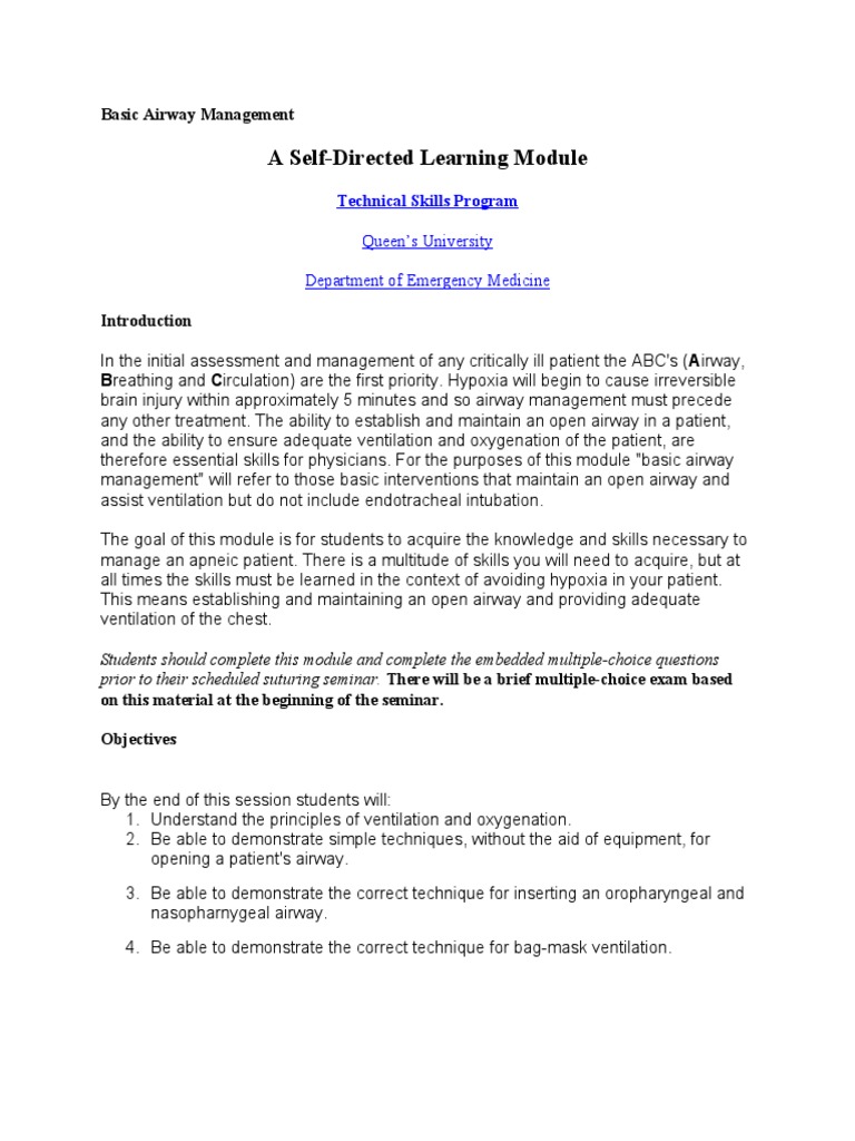 Emergency Medicine Basic Airway Management Printable Pdf