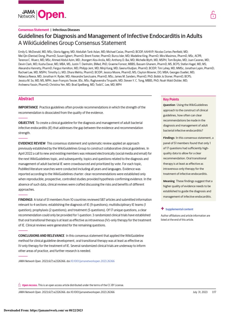 Guidelines For Diagnosis and Management of Infective Endocarditis in ...