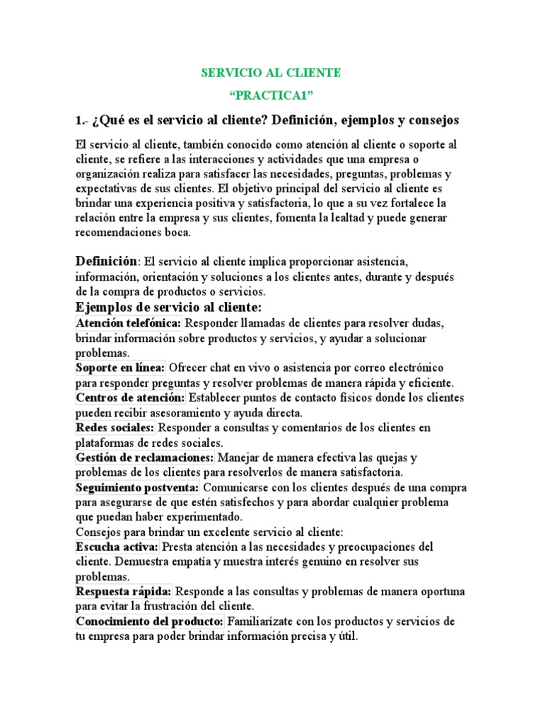 Servicio Al Cliente Practica #1 | PDF | Servicio al Cliente | La ...