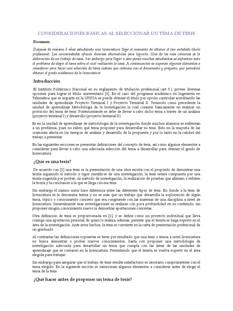 Consideraciones Básicas Al Seleccionar Un Tema de Tesis | PDF ...