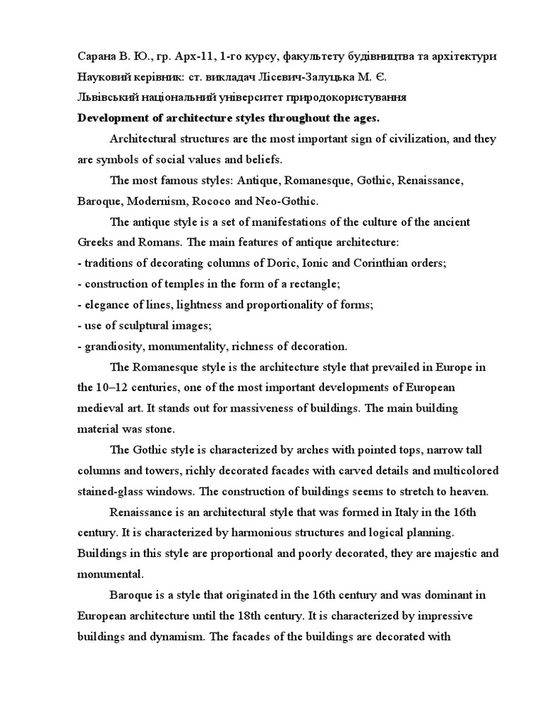 Development of architecture styles throughout the ages pdf