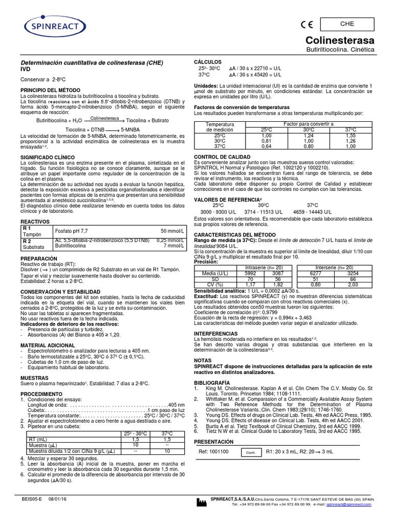 Determinación de Colinesterasa en Plasma | PDF