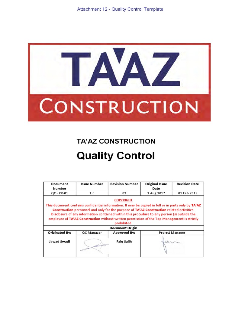 Attachment 12 - Quality Control Template | PDF | Concrete ...