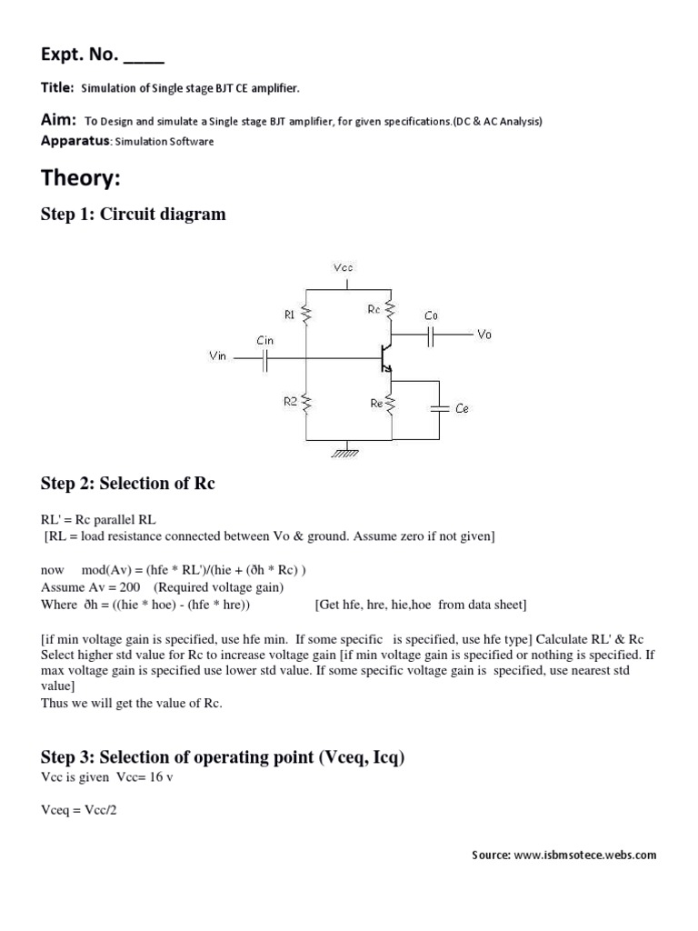BJT CE Amplifier Simulation Guide | PDF | Bipolar Junction Transistor ...