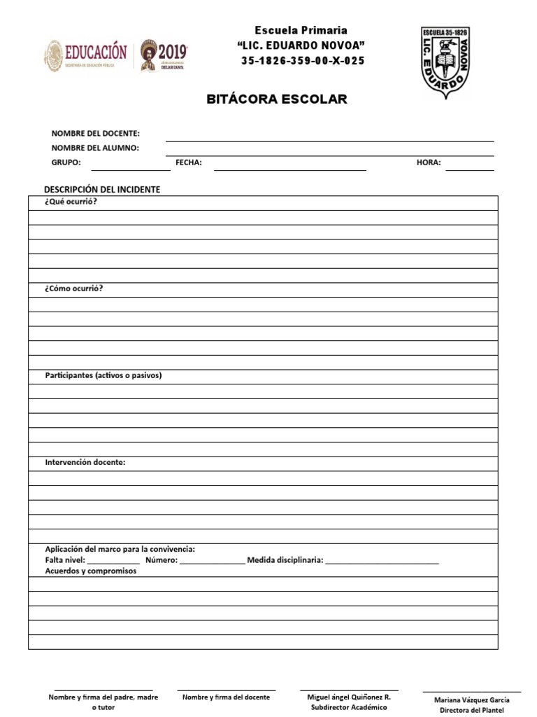 Formato de Bitácora Escolar Primaria | PDF