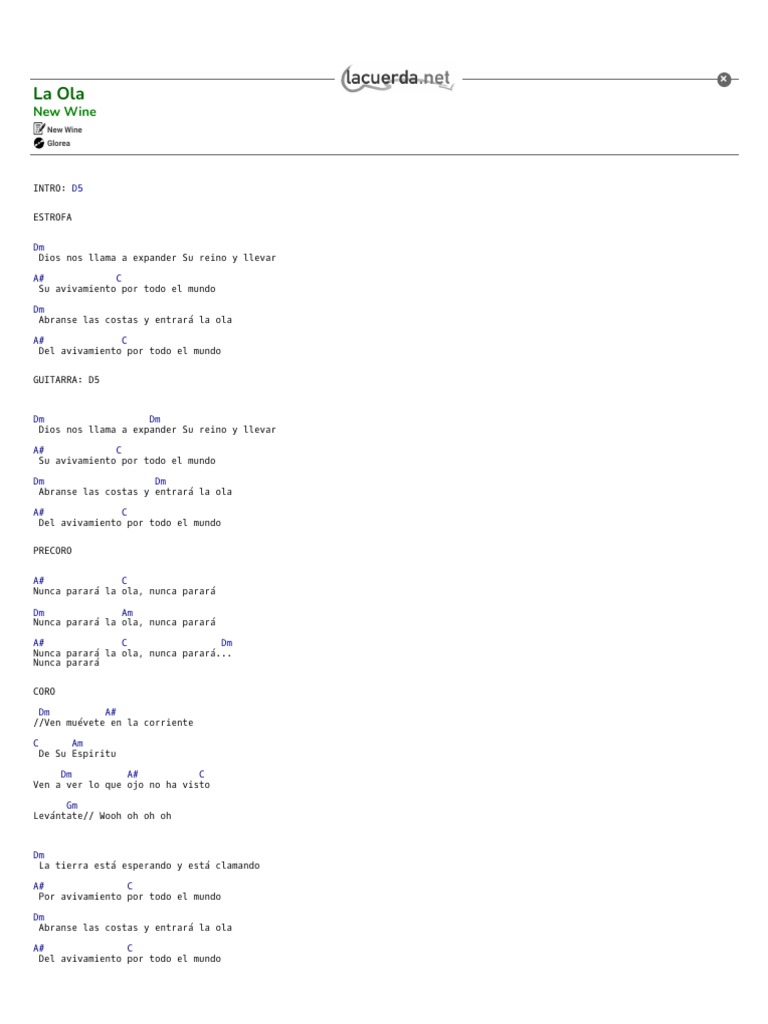 LA OLA, New Wine Acordes PDF