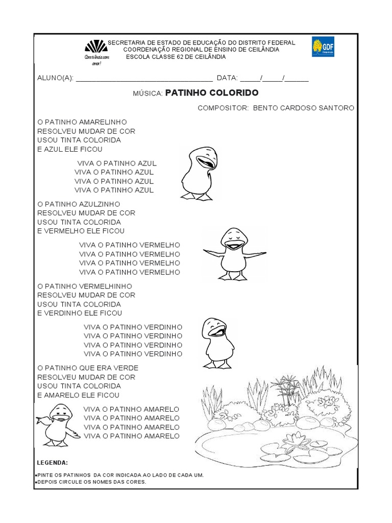 Atividades Música Patinho Colorido | PDF | Pato | Vermelho