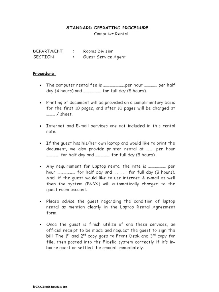 Computer Rental SOP for Guest Services | PDF