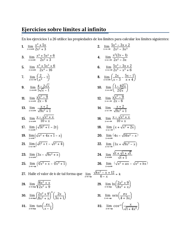 Ejercicios de límites al infinito | PDF | Ajedrez