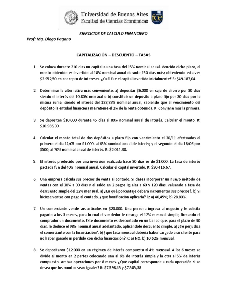 Guia de Ejercicios | PDF | Interés | Finanzas y dinero