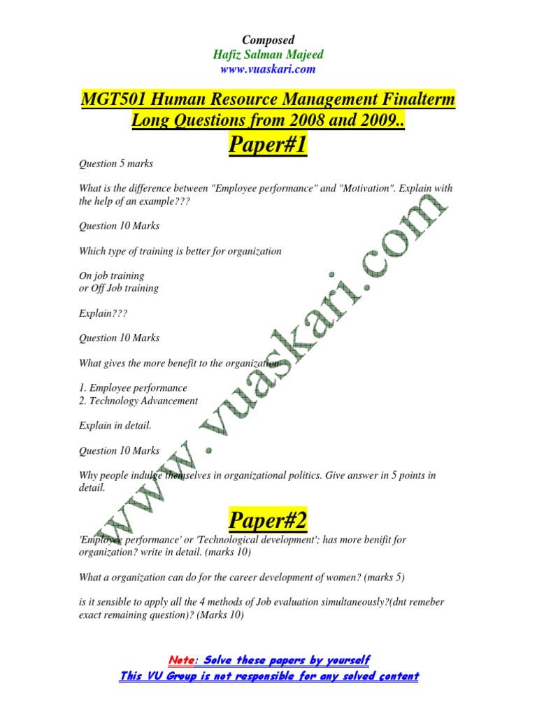 MGT501 Subjective File For Final Term PDF Cost Of Living Performance Appraisal