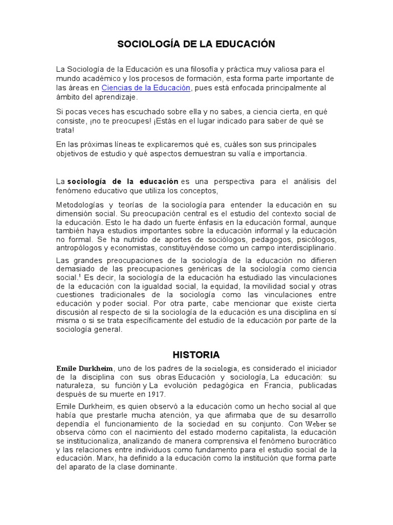 Introducción a la Sociología de la Educación | PDF | Cognición ...