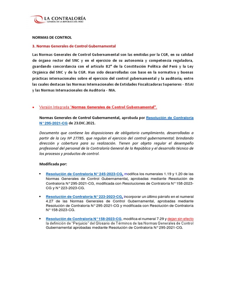 Normas Generales de Control Gubernamental | PDF