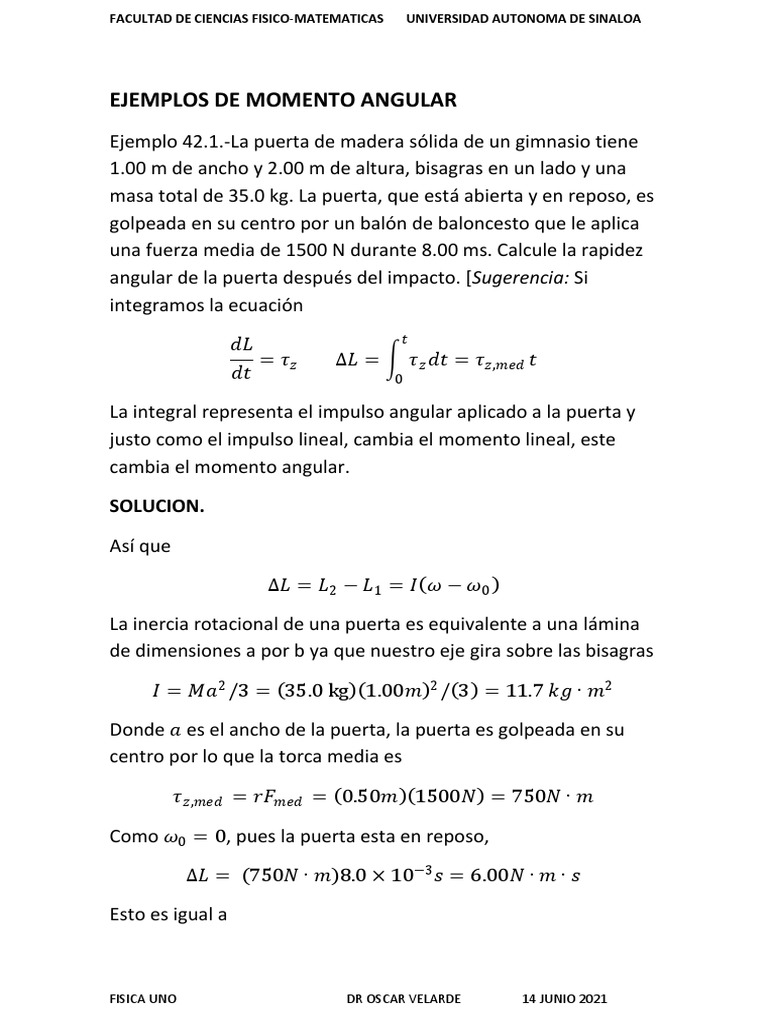 Ejemplos de Momento Angular en Física | PDF | Momento angular | Física