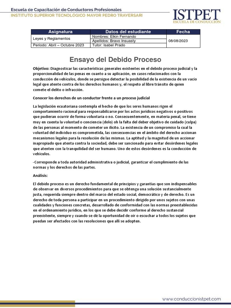 Ensayo sobre el Debido Proceso Judicial | PDF | Debido al proceso ...