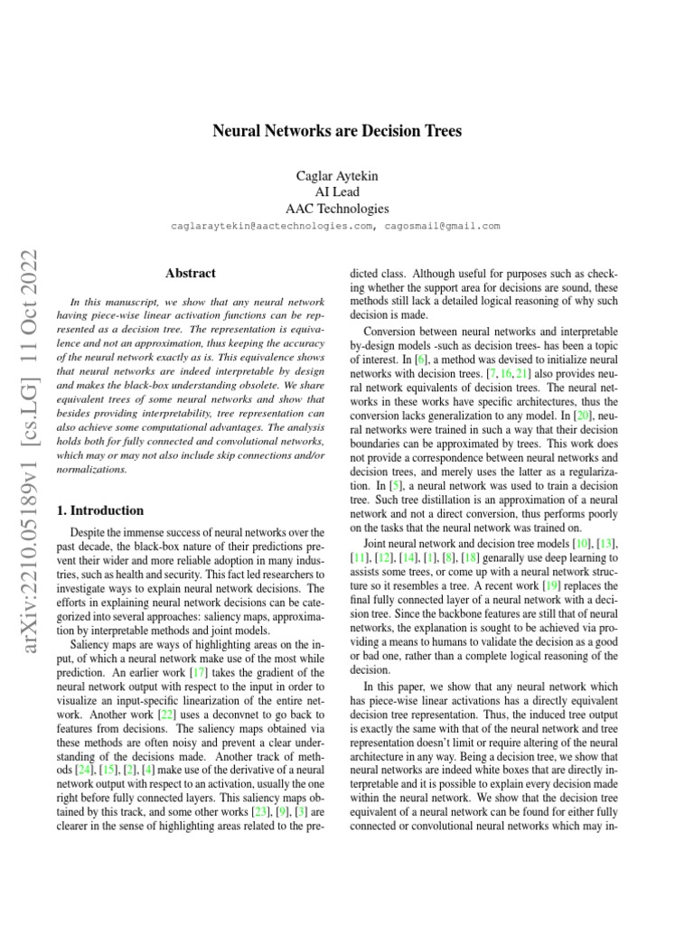 Neural Networks as Decision Trees | PDF