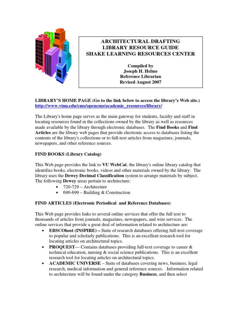Architectural Drafting Library Resource Guide PDF Libraries