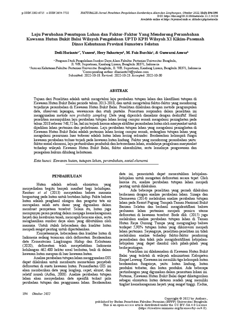 194 198 Laju Perubahan Penutupan Lahan Dan Faktor Faktor Yang Mendorong