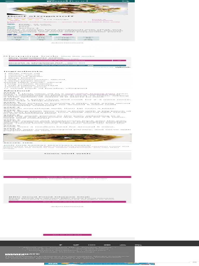 Beef Stroganoff Recipe BBC Good Food PDF Beef Cooking