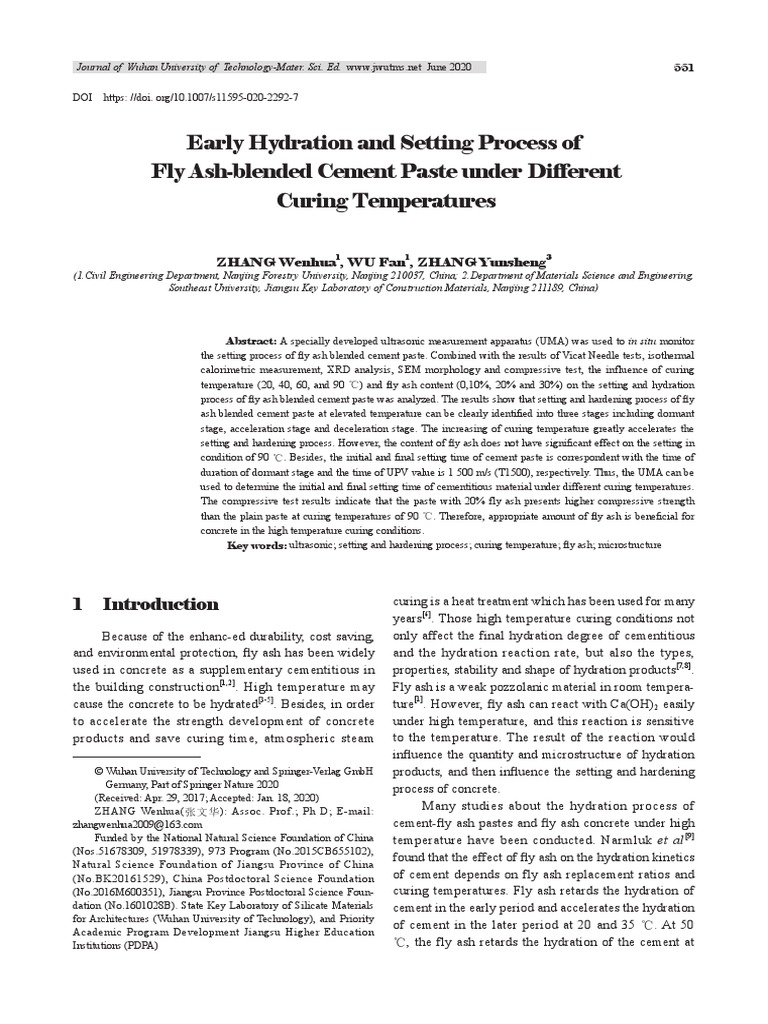 Early hydration and setting process of fly ash blended cement paste upv
