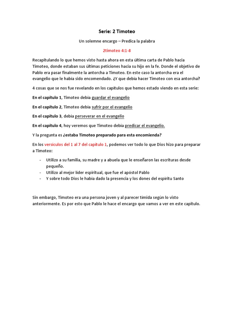 Predica La Palabra A Tiempo Y Fuera De Tiempo 2 Timoteo 4 Pdf