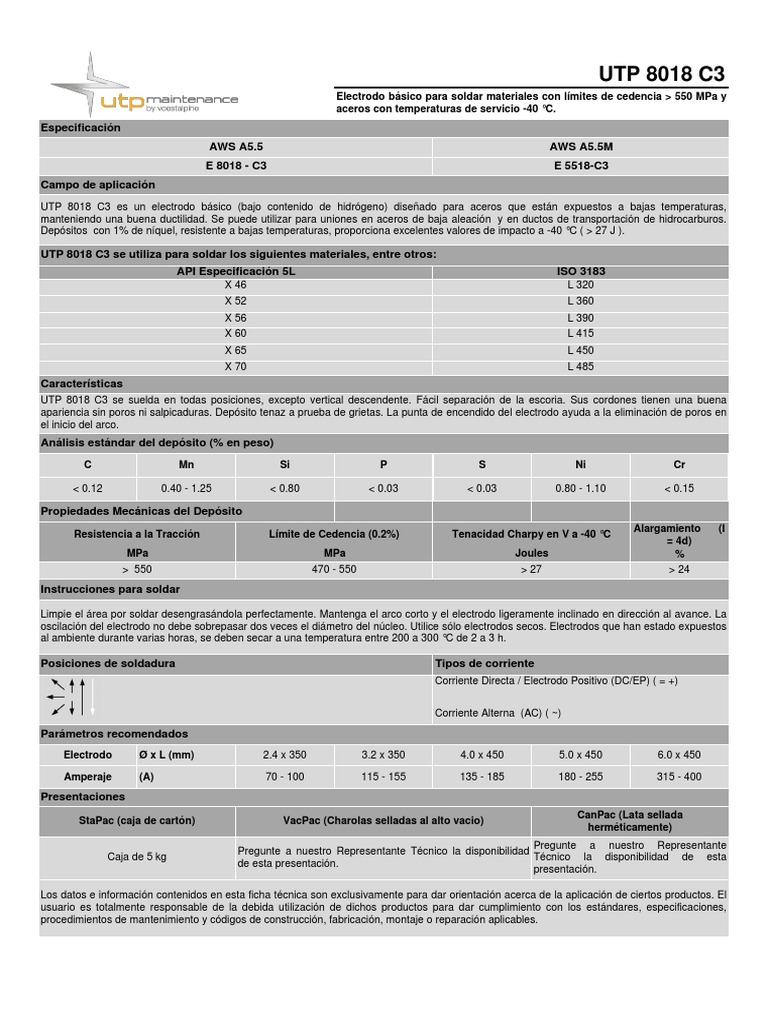 Características del Electrodo 8018 C3 | PDF | Soldadura | Construcción