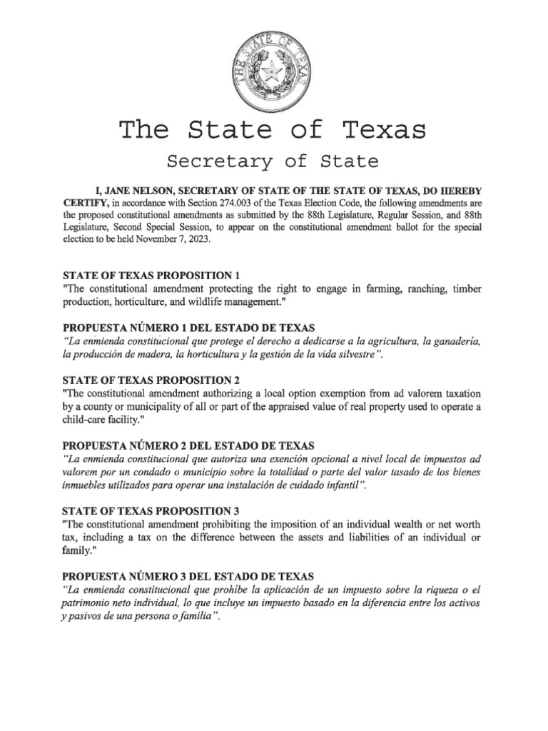 State of Texas Propositions PDF