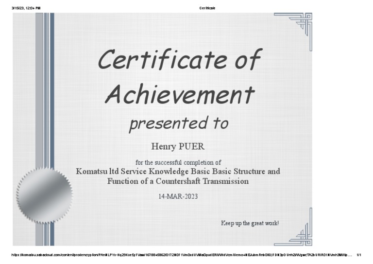 Certificate Torque Converter Operation PDF