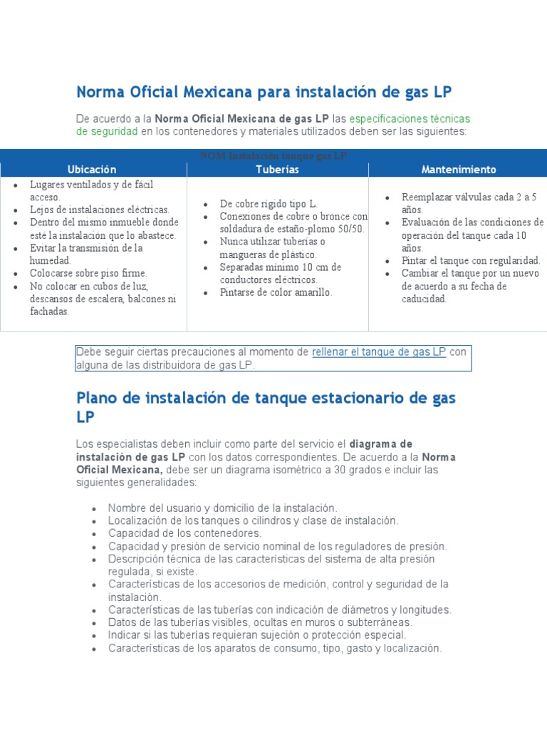 Norma Oficial Mexicana para Instalación de Gas LP | PDF | Tanques | Gases